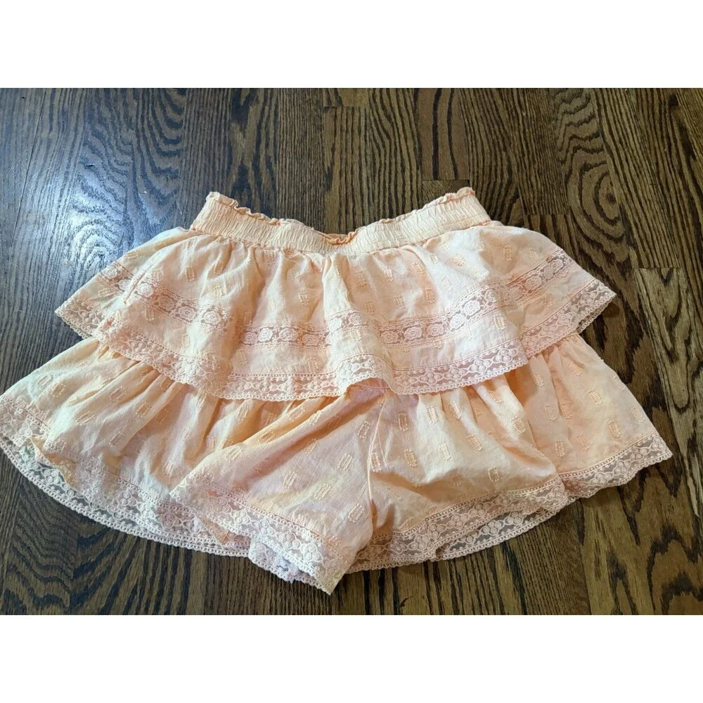 Altar'd State 100% Cotton Peach Ruffle Elastic Waist Mini Skort Shorts Size M